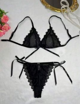 Mesh Bow Lingerie Set- Large